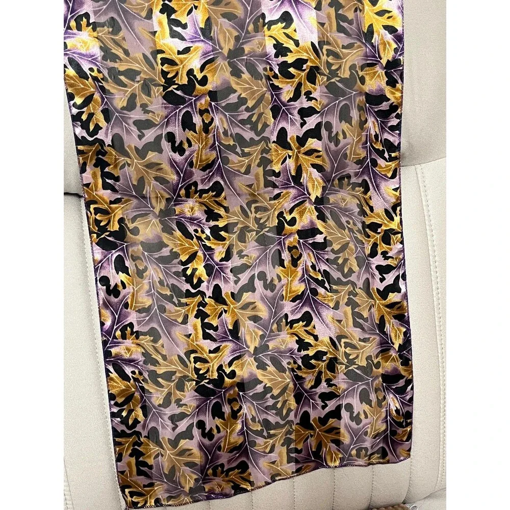 Classic Vintage 1980s Leaf Scarf: Copper, Purple & Black Silky Wrap